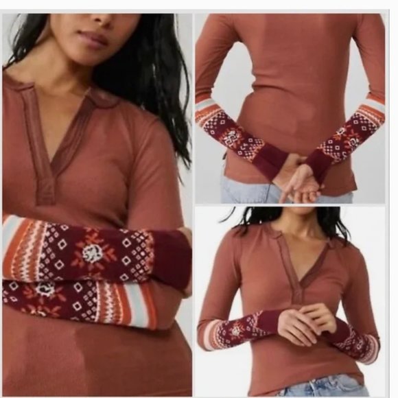 NWT Free People Tops  Mikah Layering Cuff Top In Autumn Combo - Picture 2 of 10